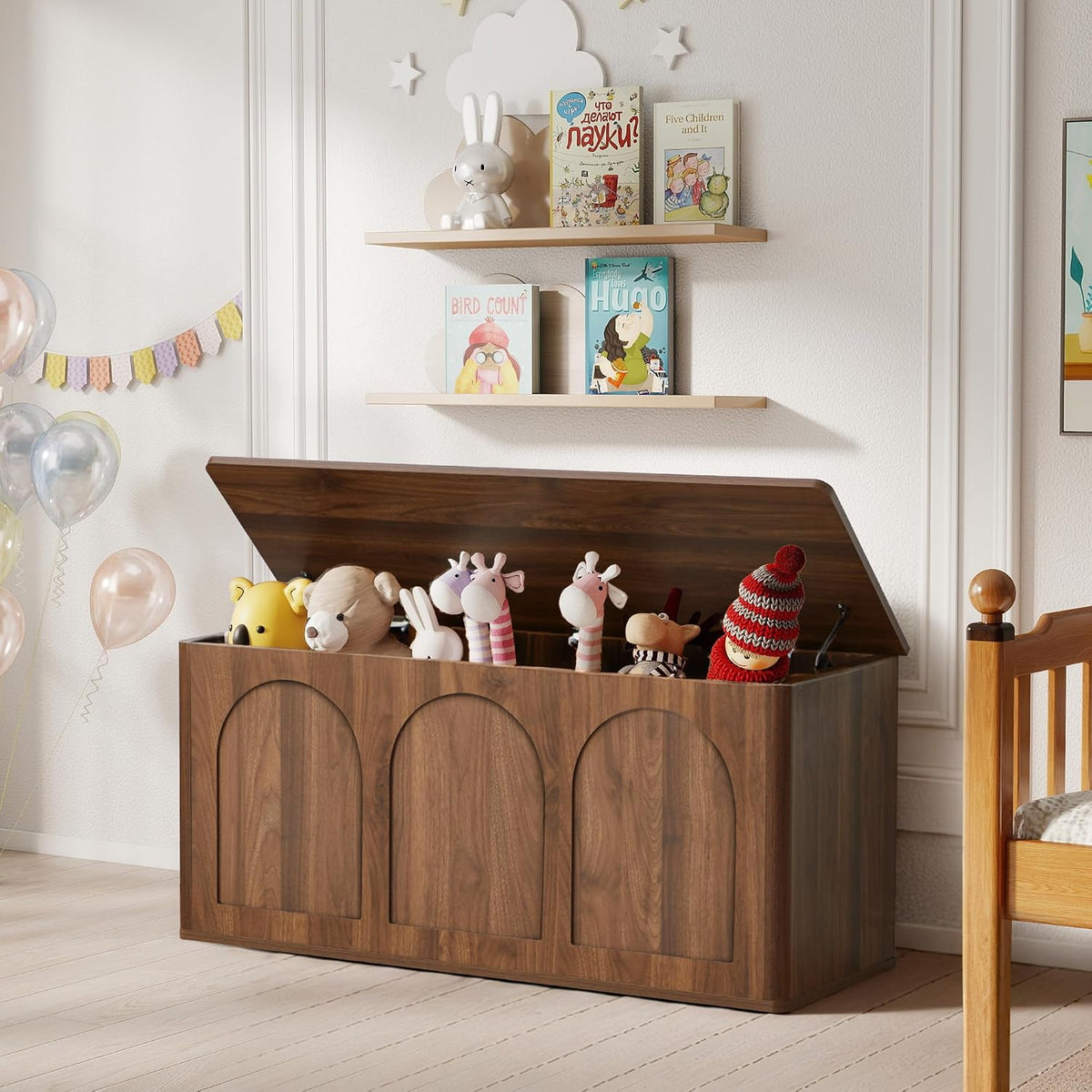 Storage Chest, 43'' Wood Storage Trunk with Flip-Top, Farmhouse Wooden Shoe Storage Bench for Hallway, Bedroom, Living Room, Walnut