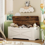 47.2" Wooden Storage Bench with 2 Safety Hinges, Flip Top Storage Trunk, 300lbs Load Capacity, Blanket Organizer Bench for Entryway Hallway Bedroom Living Room, White Walnut