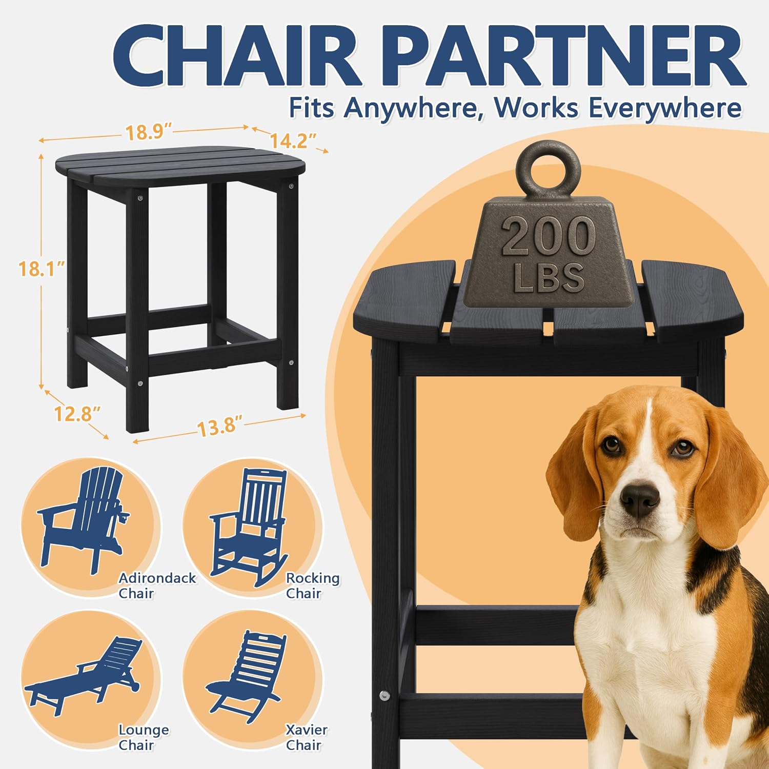 Outdoor Rocking Chair Oversized of 2 & Side Table Set, HDPE All Weather Resistant Patio Rocker, 31.5" High Back 21.5" Deep Seat Porch Chairs Set for Lawn Garden Deck Balcony 400lbs Capacity(Black)