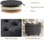 24 Inch Round Storage Ottoman,Modern Tufted Ottomans,Circular Coffee Table with Removable Top,Upholstered Large Ottoman with Storage Footrest Stool for Bedroom Living Room (Darkgrey)