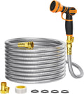 Girafe Tools Garden Hose 75ft x 5/8", 304 Stainless Steel Metal Water Hose, No Kink Garden Water Hose with 9 Pattern Spray Nozzle, Flexible, Lightweight, Kink Free Hose for Yard, Outdoor