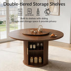 55.1 Inch Round Dining Table for 4-6, Modern Kitchen Table with Storage, Circle Dining Room Table with Wooden Pedestal Base for Living Room, Dining Room & Kitchen, Walnut