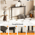 VINGLI 39" Console Table with Charging Station, 5.9" Narrow Sofa Table Behind Couch, Entryway Table with Power Outlet & 4.9 Ft Extension Cord & Adjustable Feet, for Living Room, Hallway, Black