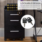HOMCOM 3 Drawer File Cabinet Office Storage Lock, Wheels, Letter/A4, Black | Edged Top, Small Office Storage