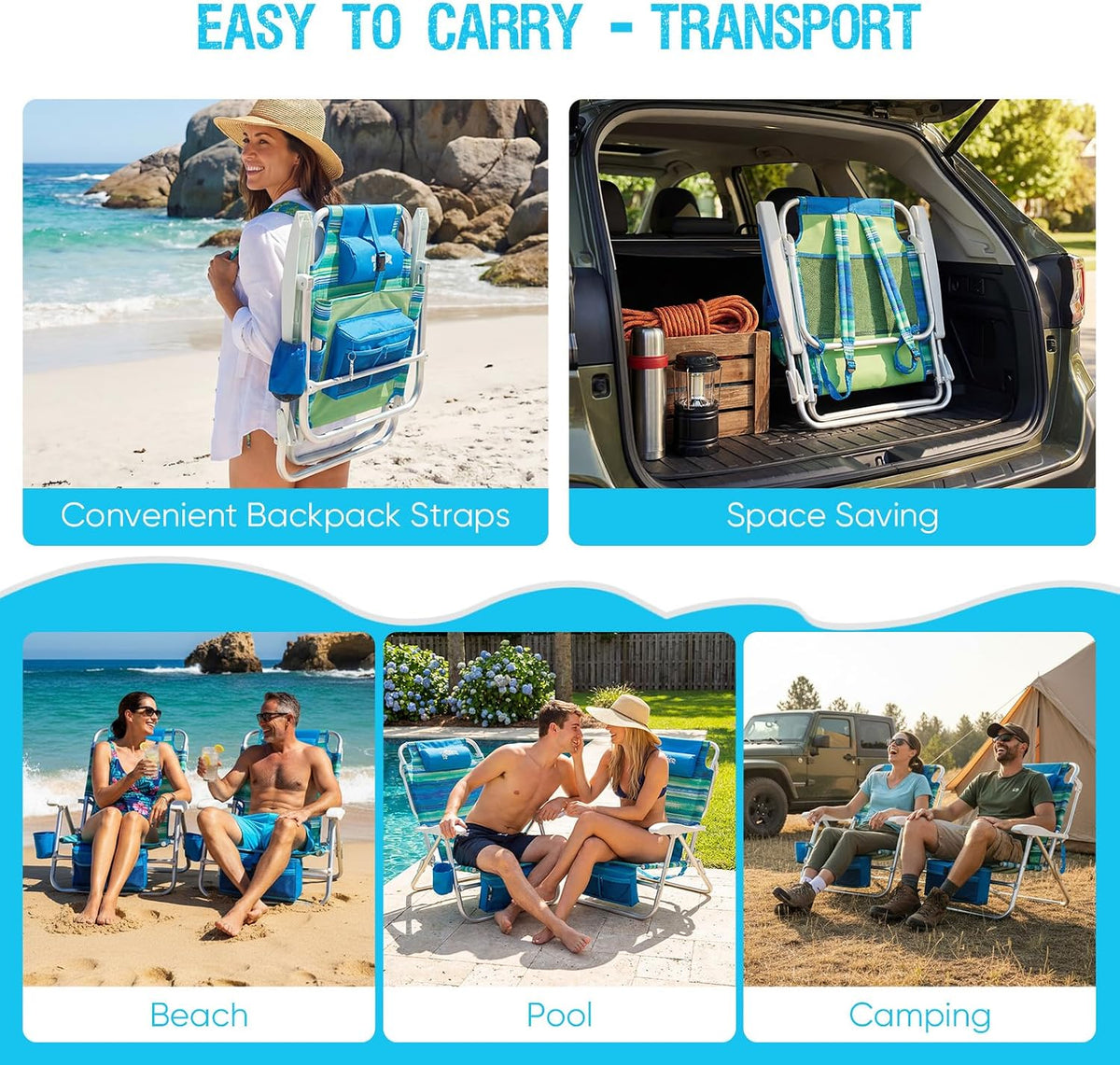 Old Bahama Bay Beach Chairs for Adults, 7-Position Classic Lay Flat Beach Chair Reclining Beach Chair, Portable Aluminum Backpack Beach Chair with Towel Bar & Cooler Bag