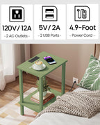 TUTOTAK End Table with Charging Station, Small Side Table with Outlets, Nightstand Bedside Table, 2-Tier Storage Shelf for Small Space, Living Room, Bedroom, Olive Green TB01BOG040