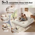 MoonSpeak 78.8'' Futon Sofa Bed, Couches for Living Room | Corduroy Convertible Futon Sofa Bed with Storage Pocket, Modular Sleeper Couch in a Box, No Assembly (White)