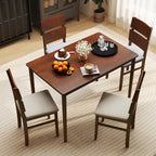 Tangkula Dining Table Set for 4, Dinette Set with Table and 4 Padded Seat, Rubber Wood Legs, Curved Backrest, Mid-Century Modern Kitchen Table and Chairs Set of 4 for Living Room, Dining Room