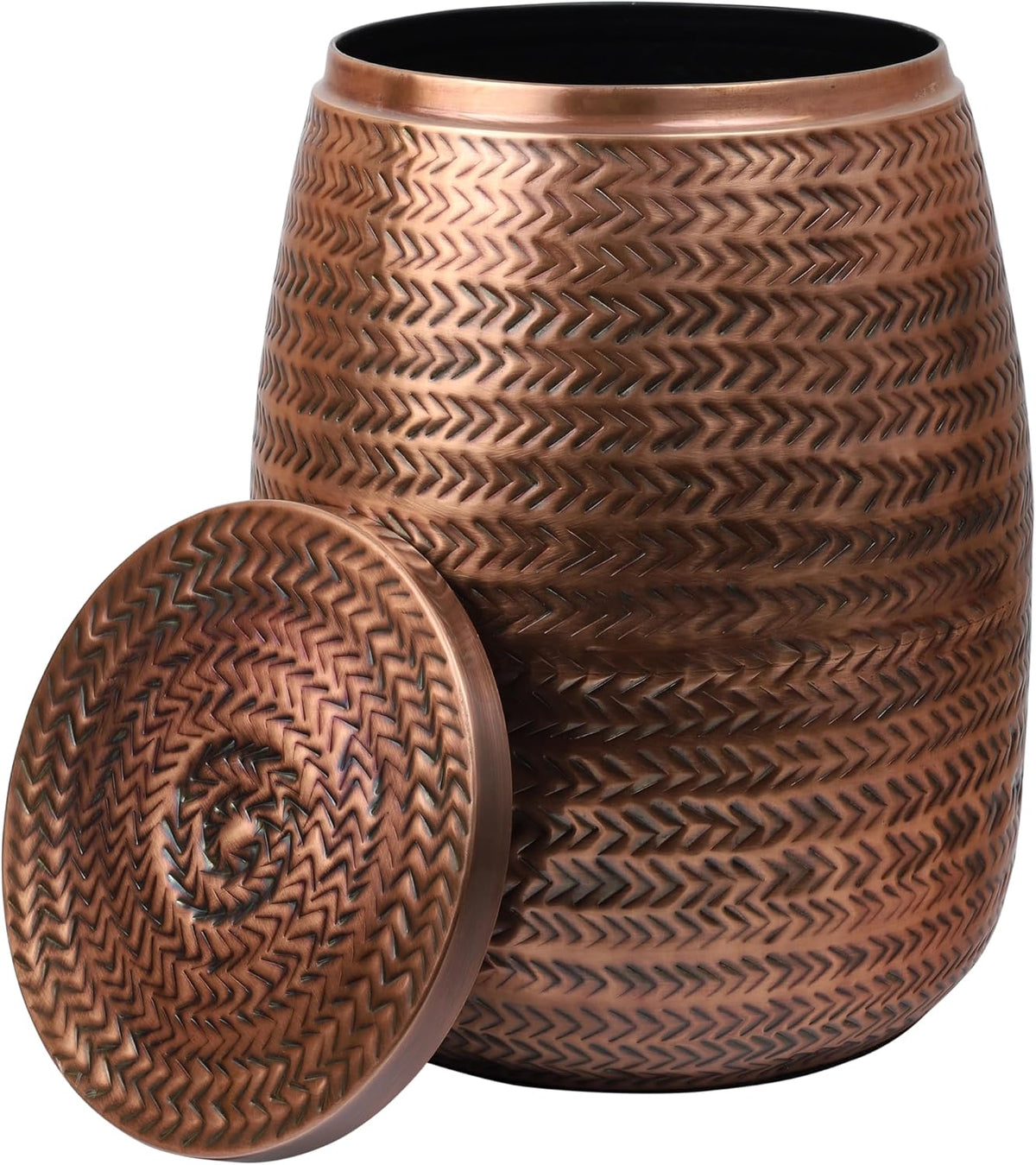 happimess SSL2003A Jasper 15" Modern Rustic Arrow-Hammered Metal Drum Storage Side Table with Lid, End Table for Decoration in Living Room, Bedroom, Bathroom, Antique Copper