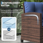 Garvee Outdoor Wicker Chairs,3 Pieces Patio Furniture Set,All Weather High Back Rattan Chairs w/Washable Cushion and Tempered Glass Tabletop for Deck Porch Balcony Backyard Garden,Brown & Blue