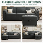 Vongrasig Convertible Sectional Sofa Couch, 3 Seat L Shaped Sofa with Removable Pillows Soft Corduroy Fabric Small Couches Mid Century for Living Room, Apartment and Office (Gray)