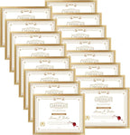 WIFTREY 16 Pack 8.5x11 Certificate Picture Frames, Multi 8.5 by 11 Photo Frame Bulk for Document Award, Wall Hanging or Tabletop Display, Gold