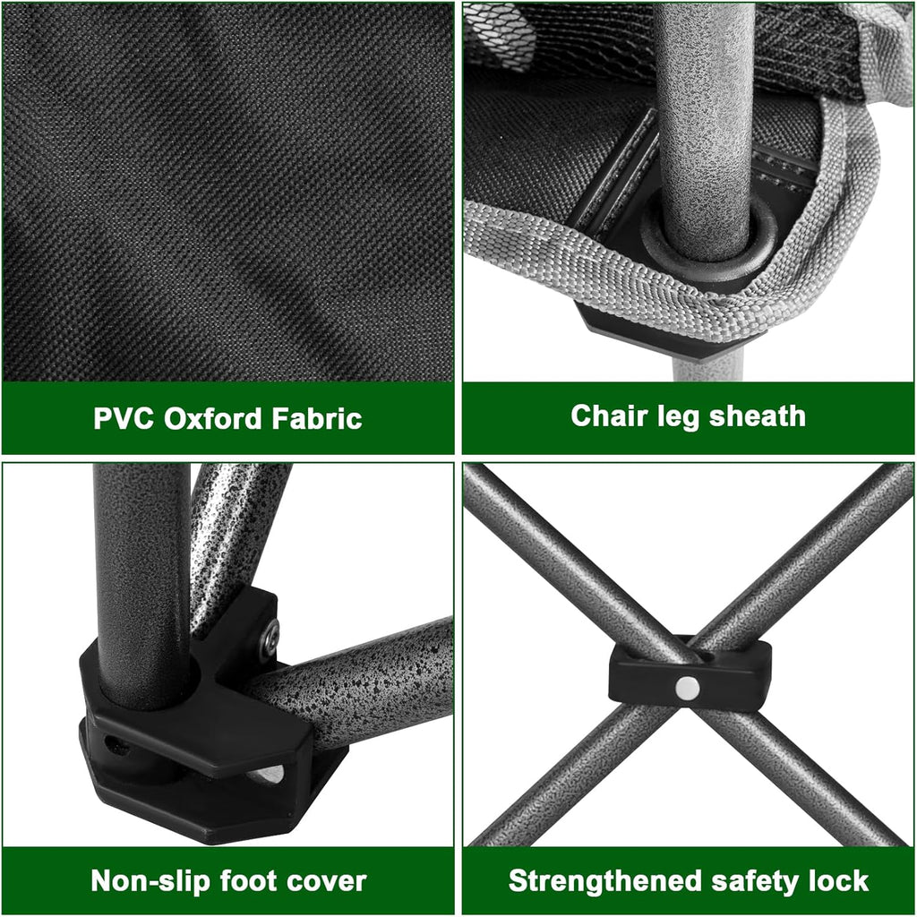 Double Camping Chair for 2 Persons, Oversized Folding Loveseat Camping Chair with Cup & Wine Holders, Heavy Duty 750LBS Support, Portable Camping Couch for Outdoor, Lawn, Beach, Black+Grey