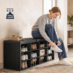 HOOBRO Shoe Storage Bench with Cushion, 39.4" L Entryway Bench with 12 Cubbies, Entryway Hall Tree with Storage, Cubby Shoe Rack Bench with Coat Rack for Hallway, Holds up to 330 lb, Black BB112HX01