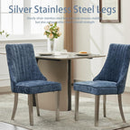 Shenyon Blue Dining Chairs Set of 6，Chenille Fabric Upholstered Dining Chairs with Silver Stainless Steel Legs, Modern Kitchen Chairs for Dining Room, Kitchen (Blue)
