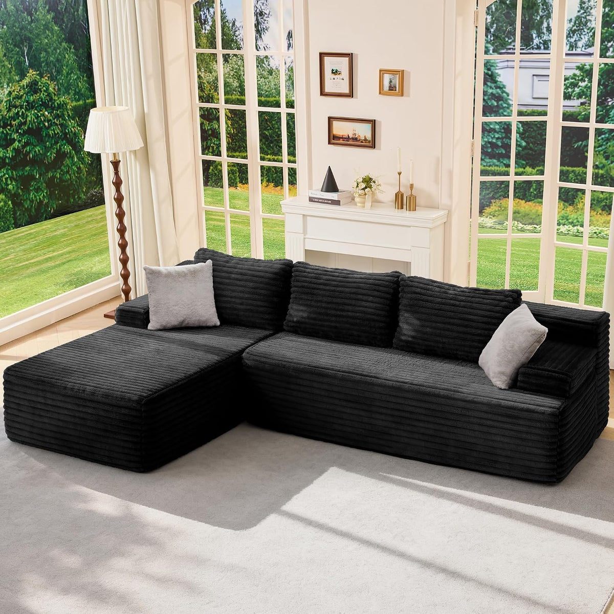 Hobestluk Couch Modular Sectional Sofa L-Shape Lounge Cloud Couch | Memory Foam,Washable Cover,No Assembly,Non-slip Base,Small Sectional Couches for Living Room | 96" Left Facing Chaise Black