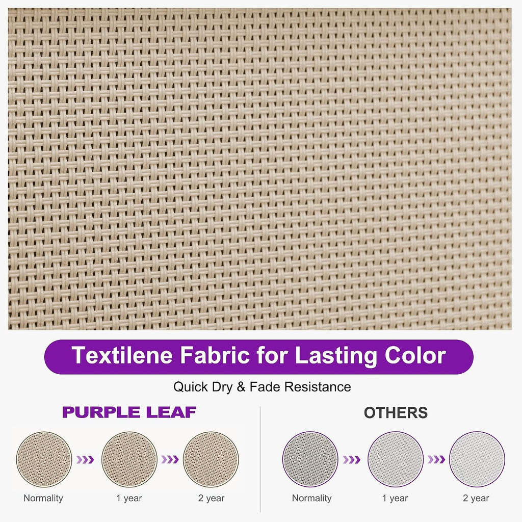 PURPLE LEAF Lounge Chair Outdoor Set of 2 Chaise Lounge w/Wheels, Khaki | Quick & Easy Assembly, Quick-dry Mesh Keeps You Cool, UV-proof Weave Keeps Color Vivid, Rustproof Frame Lasts Years