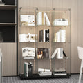 4 Tiers Glass Display Cabinet Extra Large with Bluetooth LED Light Strip, 2 Doors Floor Standing Curio Cabinet with Universal Wheel for Home, Black Glass Bookshelf for Collections, Clear Top