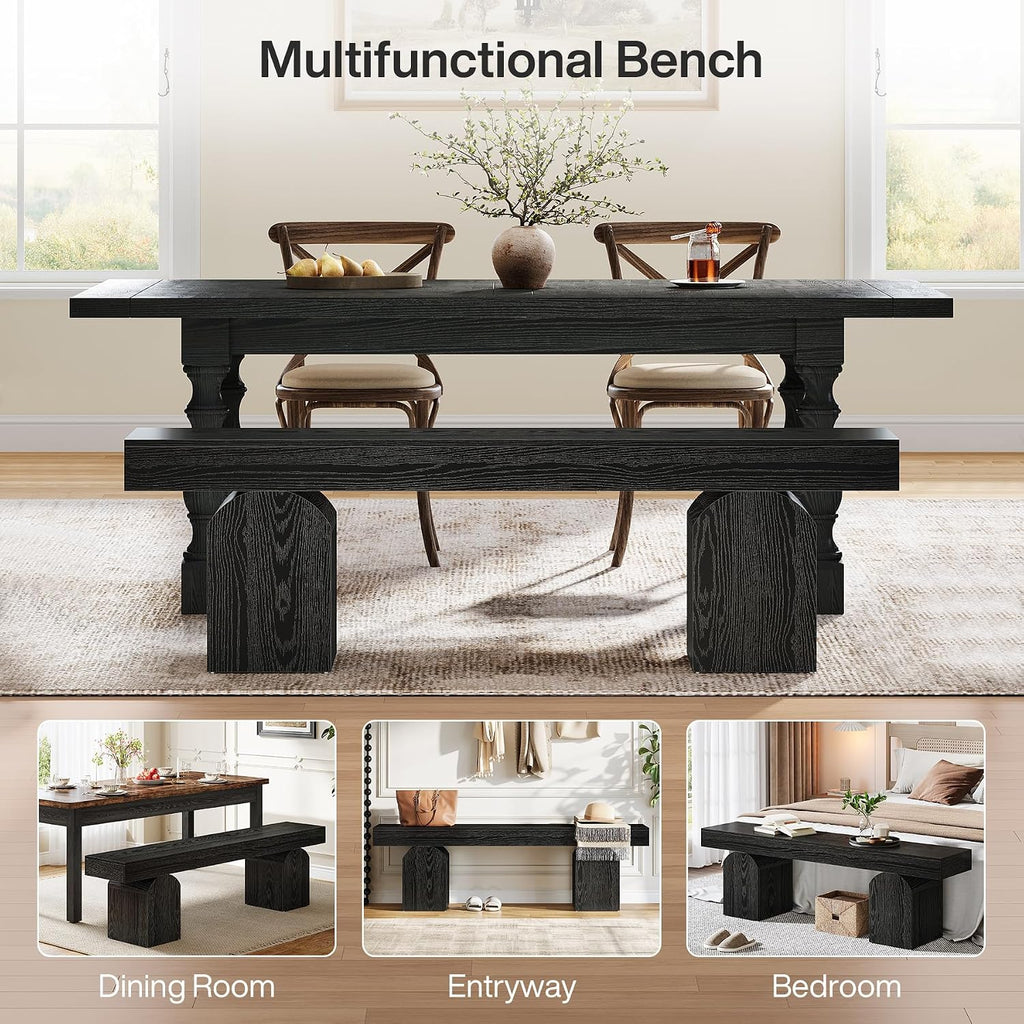 Tribesigns 59" Black Dining Bench for 2 to 3, Modern Dining Table Bench with Arched Base, Extra Long Kitchen Bench Seating for Dining Room, Living Room, Entryway