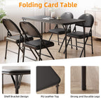 Garvee 4 ft Folding Table Indoor Outdoor, Protable Foldable Card Table, Lockable Metal Legs Support, Upholstered PU Leather Tabletop, Heavy Duty for Picnic Parties Wedding BBQ Camping