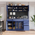 Merax Freestanding 63" W Buffet with Hutch, Large Coffee Bar Storage Cabinet with 6 Drawers, 5 Cabinets with Adjustable Shelves, Pegboard, Towel Rack, Blue
