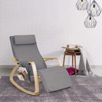 Relax Adjustable Lounge Rocking Chair with Pillow & Pocket Comfortable Armrest Backrest Adjustable Footrest