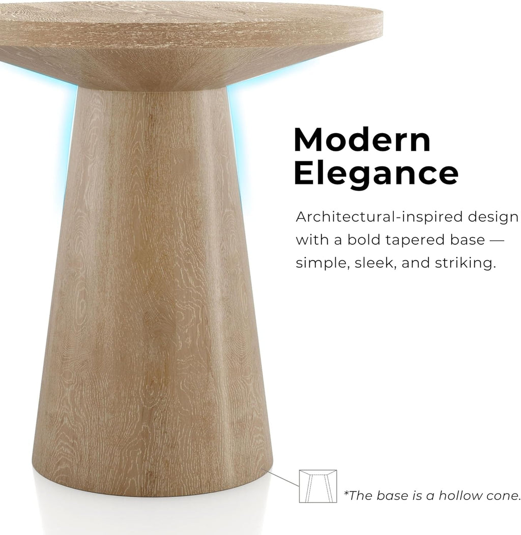 Furniture of America Crambel Modern Solid Rubberwood 20-inch Round End Table with Cone-Shaped Pedestal Base, Living Room Furniture for Small Space, Home Office, Oak Finish