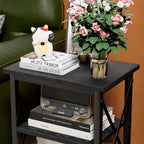 VECELO End Side Table Night Stand,X-Design with Storage Shelf for Bedroom,Living Room,Black
