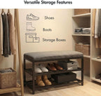 Luxe L 100% Faux Fur Shoe Storage Bench for Entryway, Compact Bench with Multi-Tier Shoe Rack, Space-Saving Small Entryway Bench with Storage Shelf, Ideal for Living Room, Hallway - Charcoal