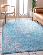 Unique Loom Outdoor Traditional Collection Area Rug - Antique (4' 1" x 6' 1" Rectangle, Light Aqua/ Gray)