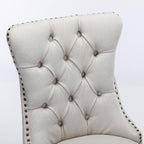Ball & Cast Contemporary Upholstered Dining Chairs Set of 2, Button Tufted Kitchen Side-Chairs with Hang Ring & Nailhead Trims & Solid Wood Legs, 2-Piece Backrest Traditional Chair, Linen Beige