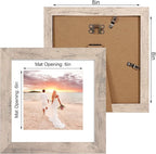 8x8 Picture Frames Set of 4 with High Definition Real Glass, Smoke Gray Frame Display 6x6 Pictures with Mat or 8 x 8 Without Mat, Wood Square Photo Frame for Wall Mount and Tabletop Display