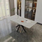 Extendable Dining Table, Modern Dining Table with Metal Leg, 62.4‘’-78.15‘’ Kitchen Table for 6-8 People, Space Saving Rectangular Kitchen Table for Office, Kitchen, Dining Room