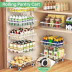 SAYZH 5-Tier Fruit Basket Stand with Vegetable Baskets for Kitchen, White | Stackable Metal Wire Basket, Sturdy Rolling Storage Carts for Kitchen, Pantry Organizer, Snack and Jar Storage