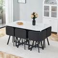 Merax 7-Piece Dining Set with Faux Marble Table, PU Upholstered Chairs, Space-Saving Kitchen Table for Dining Room/Breakfast Nook/Small Spaces, White+Black