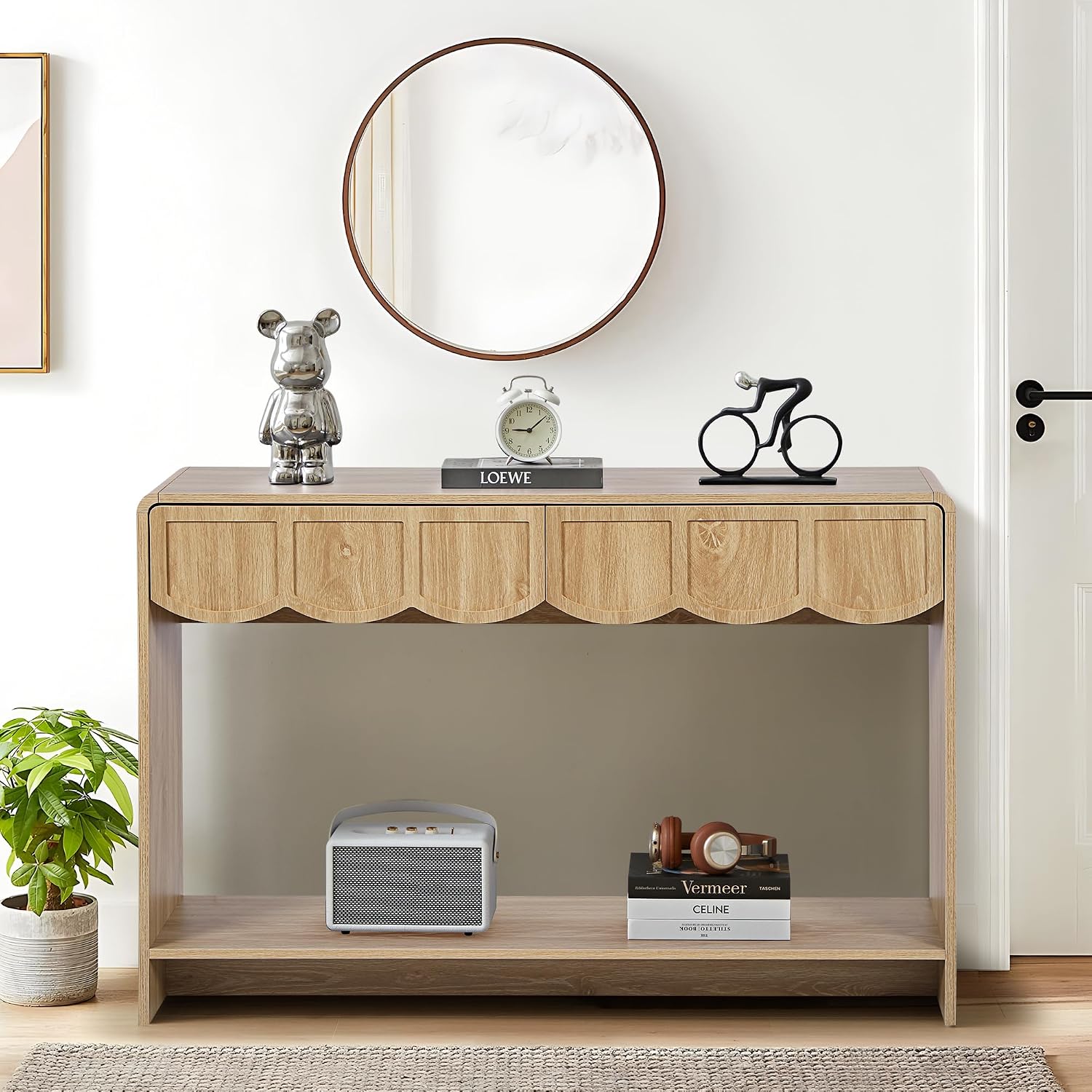ORRD Console Table with Drawers, Mid-Century 43 Inches Narrow Entryway Table with Open Storage Shelves, Hallway Accent Tables Behind Couch Tables for Living Room - Natural