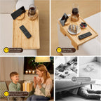 GEHE Real Bamboo Couch Armrest Table, 15.4"x9.8" Couch Arm Tray Table, 3 in 1 Removable Sofa Cup Holder wtih 360° Rotated Phone Holder, Clip on Armrest Tray for Drinks, Snacks, Phone, Control