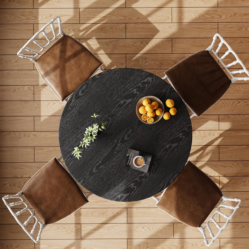 35.4" Round Dining Table for 4, Modern Wood Kitchen Table with 4 Sturdy Table Legs Farmhouse Circle Dinner Tables for Leisure, Coffee, Kitchen, Dining Room φ35.4" x 29.9"H, Black