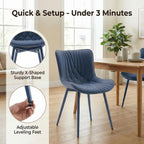 Kidol & Shellder Dining Chairs Set of 2, Mid Century Modern Kitchen Chairs with Metel Legs, PU Leather Upholstered Side Chair for Dining Room, Living Room, Lounge, Restaurant, Navy Blue