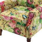 HULALA HOME Traditional Floral Accent Chair with Solid Wood Legs, Mustard | Comfy Upholstered Armchair Reading Chair with Rolled Armrests, Nailhead Trim, Removable Cushion, for Living Room Bedroom