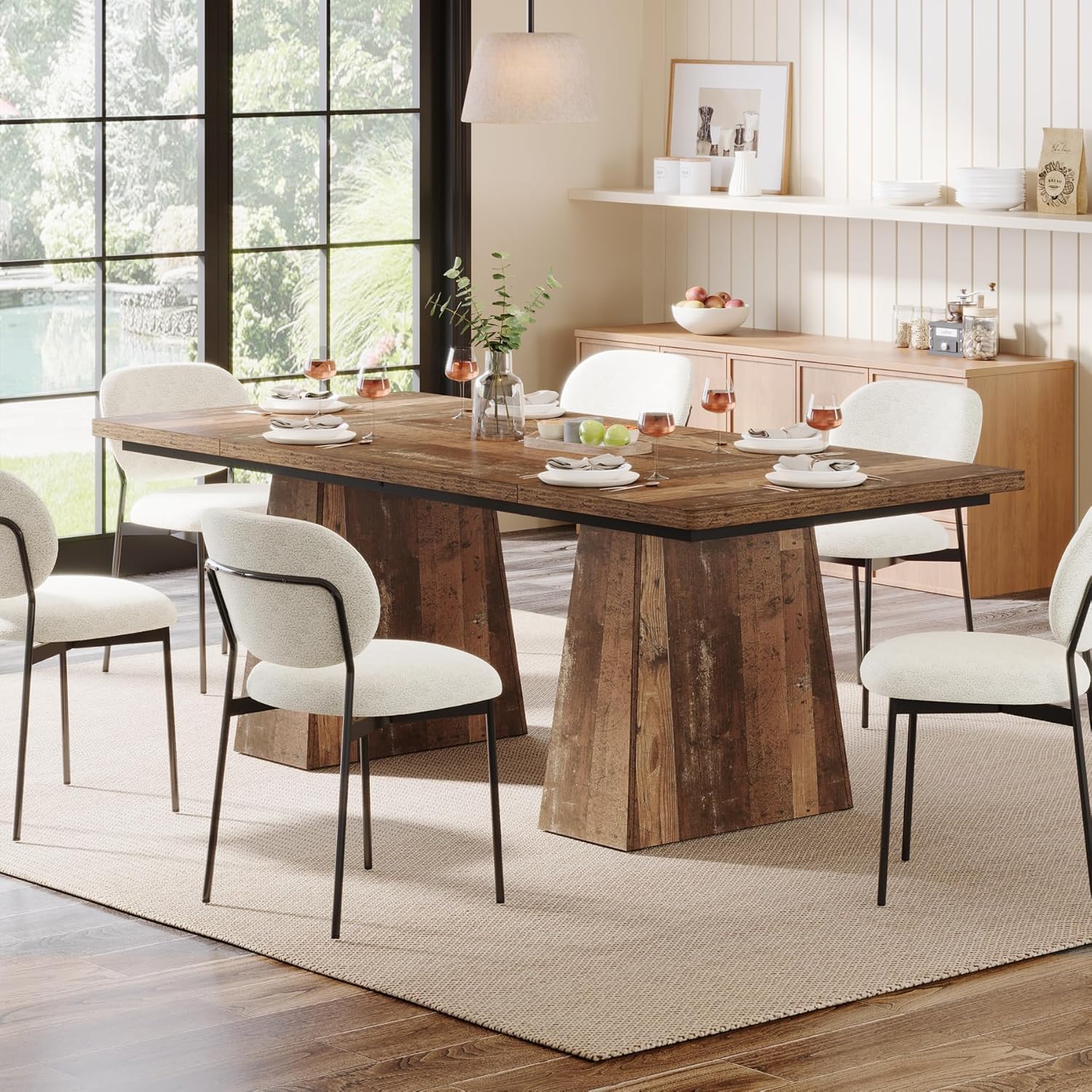 Tribesigns Dining Table for 4-6, 63-Inch Modern Kitchen Table with Sturdy Tapered Wood Leg, Rectangular Dinner Table with Large Tabletop for Dining Room, Kitchen, Living Room, Natural