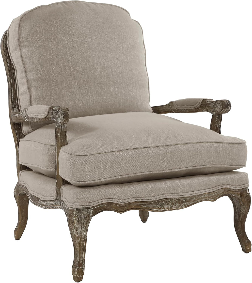 Lexicon French Country Wood Accent Chair, Carved Frame, Neutral | Living Room Chair with Carved Show Wood Frame, Cabriole Legs, Padded Arms, Reversible Cushion, Arrives Assembled