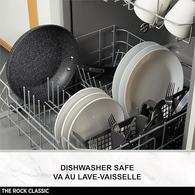 Starfrit The Rock 7PC Non-Stick Cookware Set - Durable Forged Aluminum - Oven Safe - PFOA Free - Easy to Clean - Black