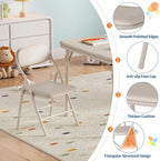 Kids Folding Table and Chairs Set – Upholstered PU Leather, Lightweight Metal Frame, Soft Cushions, Perfect for Dining, Crafts, Playroom – 3 Piece, Beige, 1 Table + 2 Chairs