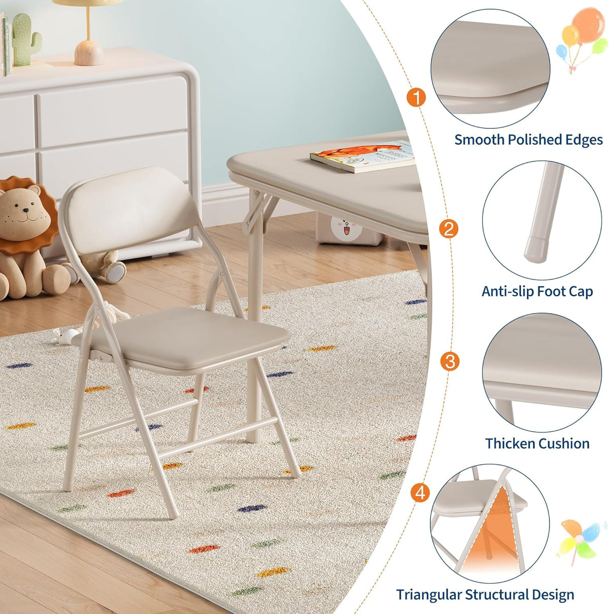 GAOMON 3 Piece Set Folding Table and Chairs Set, Boys and Girls Activity Table and Chairs Set for Dining Room,Daycare,Classrooms