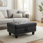 28.5 Inch Storage Ottoman Bench with Hidden Storage, PU Leather Upholstered Foot Rest Stool, Tufted End of Bed Bench for Bedroom Living Room, Easy to Clean, Black