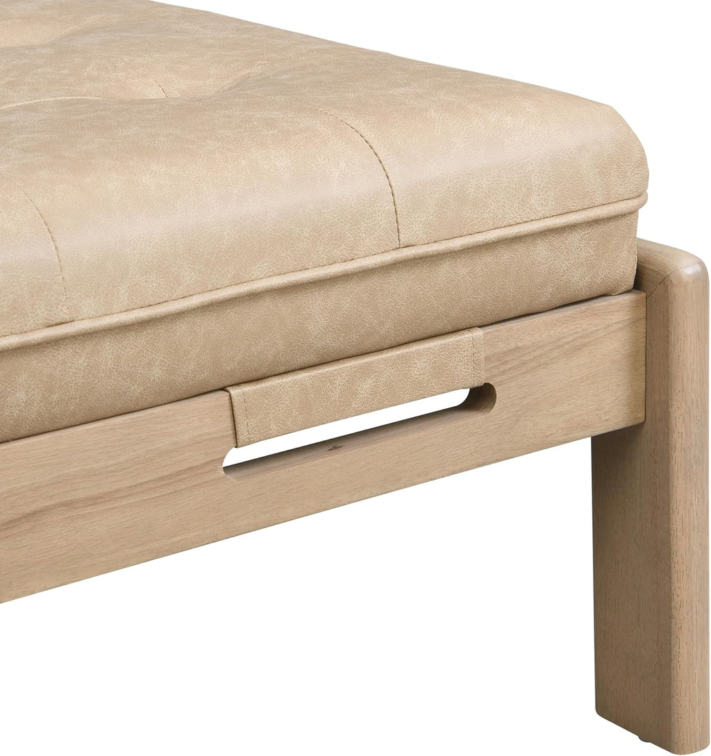 Merax 48.4" Rectangle Tufted Upholstered Cocktail Ottoman, Leather Ottoman Coffee Table, PU Leather Ottoman for Living Room, Bedroom, Office,Taupe Brown