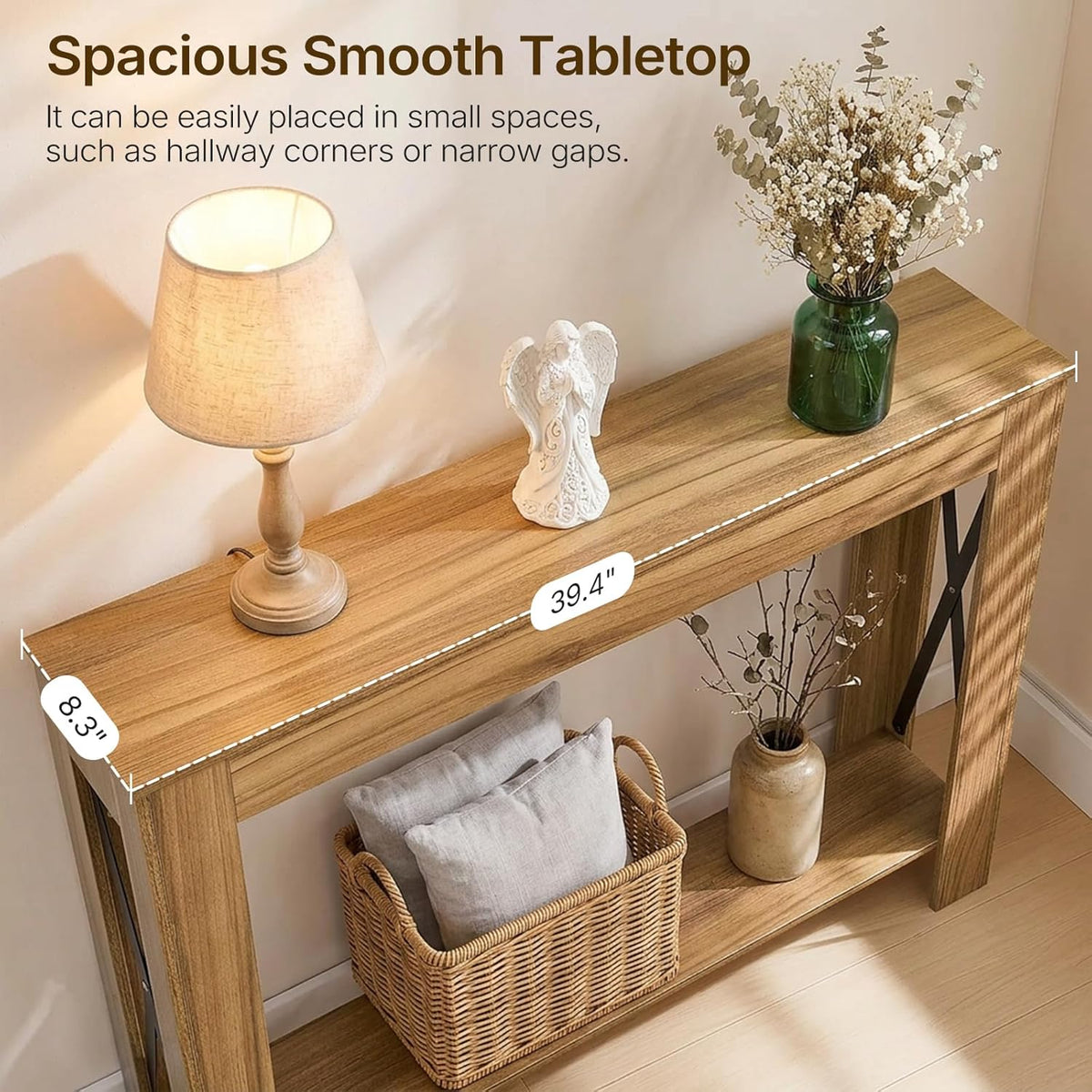 YATINEY Farmhouse Console Table, 39.4'' Small Narrow Entryway Table, Wood Couch Table Behind Sofa with Storage Shelf, Slim Farmhouse Hallway Table for Living Room, Hallway, Foyer, Light Walnut CT34VV