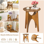 Round Side Table Living Room, Solid Wood End Table, Mid Century Modern Small Coffee Side Tables for Small Spaces, Farmhouse Accent Tables, Round Nightstand for Living Room, Bedroom Office, Walnut