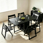 Extendable Drop Leaf Folding Dining Table with 4 Chairs, No Assembly Required, 51" Space Saving Hideaway Table for Small Spaces, Living Room & Kitchen (Black)